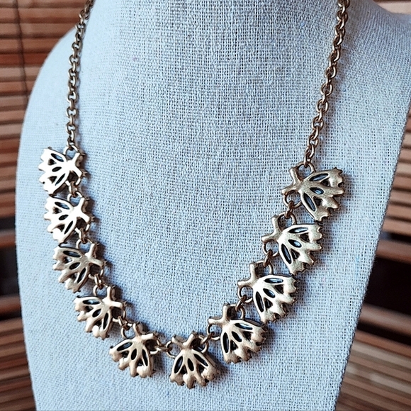 J. Crew Thin Navette Clear Teardrop Smoke Opalune Minty Statement Necklace EUC - Picture 3 of 12